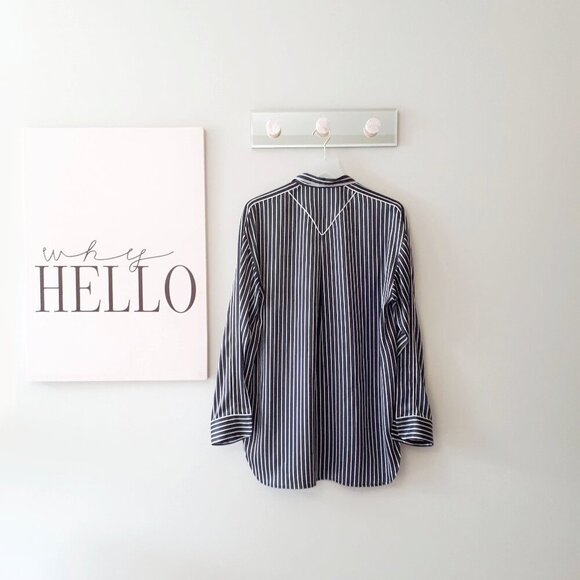 NWOT Rag & Bone black & white striped print 100% silk pajama inspired blouse, L - Picture 14 of 16